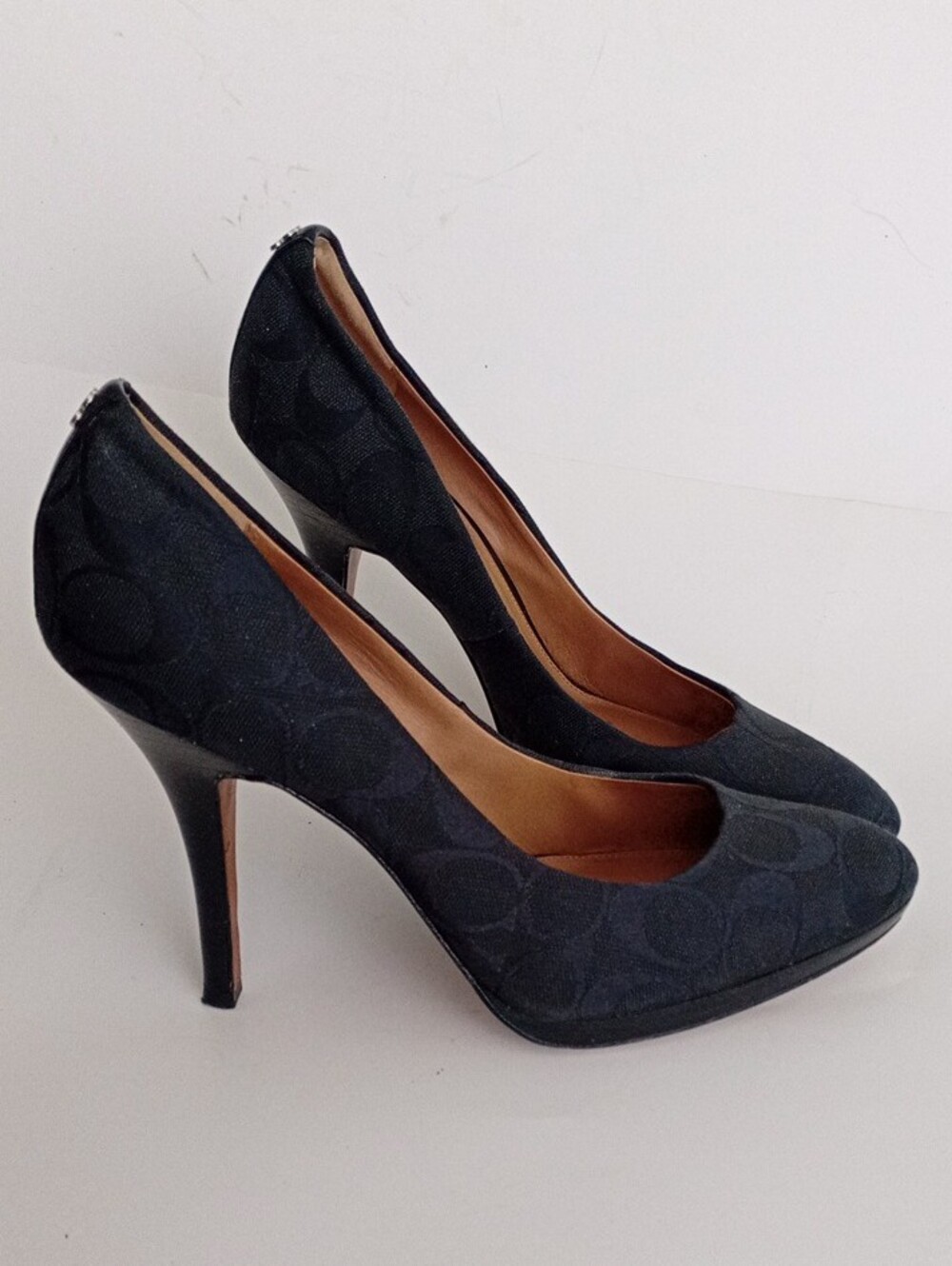 COACH Black Signature Monogram Pointed Toe Heels Size 10B | Designer Dress Shoes - Picture 7 of 17